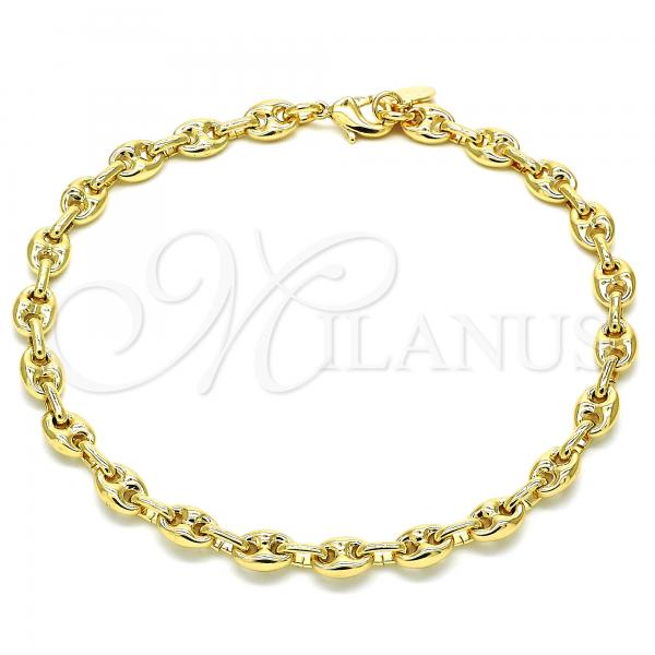 Oro Laminado Fancy Anklet, Gold Filled Style Puff Mariner Design, Polished, Golden Finish, 04.63.1310.10