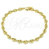 Oro Laminado Fancy Anklet, Gold Filled Style Puff Mariner Design, Polished, Golden Finish, 04.63.1310.10