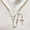 Oro Laminado Thin Rosary, Gold Filled Style Guadalupe and Crucifix Design, with White Cubic Zirconia, Polished, Golden Finish, 09.213.0062.24