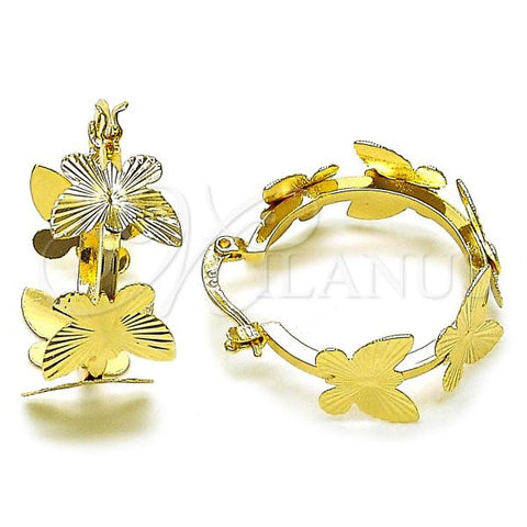 Oro Laminado Small Hoop, Gold Filled Style Butterfly Design, Diamond Cutting Finish, Golden Finish, 02.170.0486.25