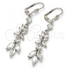 Rhodium Plated Long Earring, Leaf Design, with White Cubic Zirconia, Polished, Rhodium Finish, 02.205.0056.5