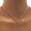 Stainless Steel Pendant Necklace, Initials and Rolo Design, with White Crystal, Polished, Golden Finish, 04.238.0028.1.18