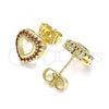 Oro Laminado Stud Earring, Gold Filled Style Heart Design, with Garnet Micro Pave, Polished, Golden Finish, 02.156.0625.1