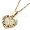 Oro Laminado Fancy Pendant, Gold Filled Style Heart Design, Diamond Cutting Finish, Golden Finish, 5.179.025