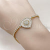 Oro Laminado Fancy Bracelet, Gold Filled Style Heart and Baguette Design, with White Cubic Zirconia, Polished, Golden Finish, 03.421.0005.07