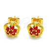 Oro Laminado Stud Earring, Gold Filled Style Flower Design, with Garnet Cubic Zirconia, Polished, Golden Finish, 02.349.0001