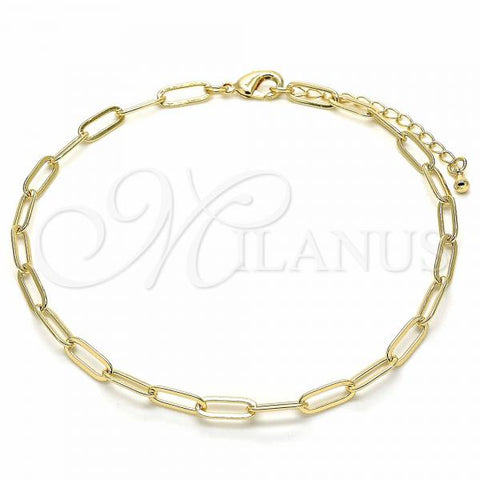 Oro Laminado Fancy Anklet, Gold Filled Style Paperclip Design, Polished, Golden Finish, 04.63.1395.10