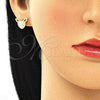 Oro Laminado Stud Earring, Gold Filled Style Heart Design, with White Micro Pave, Polished, Golden Finish, 02.156.0514