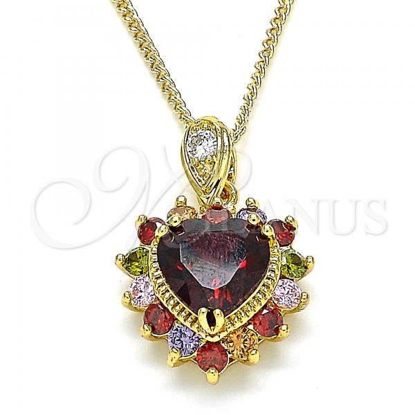 Oro Laminado Pendant Necklace, Gold Filled Style Heart Design, with Multicolor Cubic Zirconia, Polished, Golden Finish, 04.346.0017.1.20