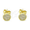 Oro Laminado Stud Earring, Gold Filled Style with White Micro Pave, Polished, Golden Finish, 02.156.0547