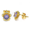 Oro Laminado Stud Earring, Gold Filled Style Flower Design, with Amethyst Cubic Zirconia, Polished, Golden Finish, 02.387.0003.1