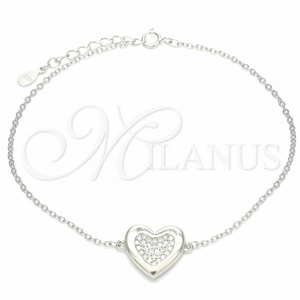 Sterling Silver Fancy Bracelet, Heart Design, with White Cubic Zirconia, Polished, Rhodium Finish, 03.336.0081.08