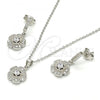 Sterling Silver Earring and Pendant Adult Set, Flower Design, with White Micro Pave and White Cubic Zirconia, Polished, Rhodium Finish, 10.275.0020
