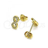 Oro Laminado Stud Earring, Gold Filled Style Infinite Design, with White Micro Pave, Polished, Golden Finish, 02.102.0064