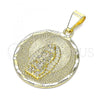 Oro Laminado Religious Pendant, Gold Filled Style Guadalupe Design, Polished, Golden Finish, 05.213.0131