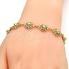 Gold Tone Fancy Bracelet, Flower and Rattle Charm Design, with White Crystal, Polished, Golden Finish, 03.270.0004.07.GT
