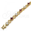 Oro Laminado Tennis Bracelet, Gold Filled Style Greek Key Design, with Ruby and White Cubic Zirconia, Polished, Golden Finish, 03.210.0073.2.08