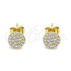 Oro Laminado Stud Earring, Gold Filled Style with White Micro Pave, Polished, Golden Finish, 02.344.0106