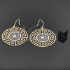 Oro Laminado Dangle Earring, Gold Filled Style Greek Key Design, Diamond Cutting Finish, Tricolor, 5.083.003