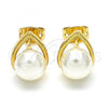 Oro Laminado Stud Earring, Gold Filled Style Teardrop Design, with Ivory Pearl, Polished, Golden Finish, 02.342.0050