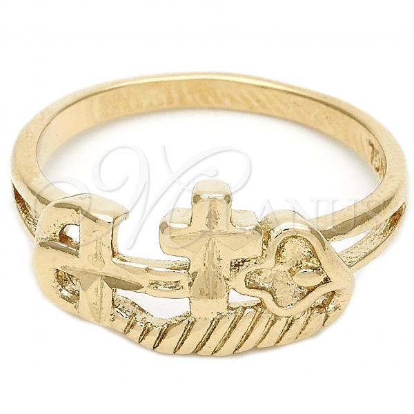 Oro Laminado Elegant Ring, Gold Filled Style Flower Design, Diamond Cutting Finish, Golden Finish, 01.63.0565.09 (Size 9)