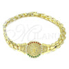 Oro Laminado Fancy Bracelet, Gold Filled Style Guadalupe and Flower Design, with Multicolor Cubic Zirconia, Diamond Cutting Finish, Golden Finish, 03.100.0062.1.08