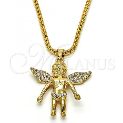 Oro Laminado Pendant Necklace, Gold Filled Style Angel Design, with White Crystal, Polished, Golden Finish, 04.242.0066.30