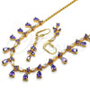 Oro Laminado Necklace and Earring, Gold Filled Style Teardrop Design, with Amethyst and White Cubic Zirconia, Polished, Golden Finish, 06.221.0011