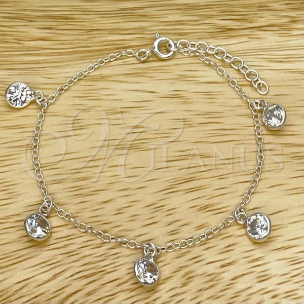Sterling Silver Adjustable Bolo Bracelet, Ball Design, with White Cubic Zirconia, Polished, Silver Finish, 03.402.0011.07