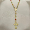 Oro Laminado Medium Rosary, Gold Filled Style Guadalupe and Crucifix Design, with Multicolor Crystal, Polished, Golden Finish, 09.326.0001.18