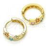 Oro Laminado Huggie Hoop, Gold Filled Style with Multicolor Cubic Zirconia, Polished, Golden Finish, 02.210.0071.15