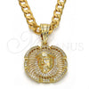 Oro Laminado Religious Pendant, Gold Filled Style Jesus Design, with White Micro Pave, Polished, Golden Finish, 05.120.0038