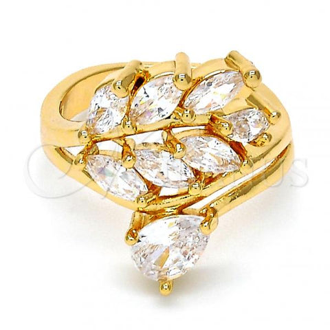 Oro Laminado Multi Stone Ring, Gold Filled Style Leaf and Teardrop Design, with White Cubic Zirconia, Polished, Golden Finish, 01.210.0003.08 (Size 8)