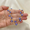 Oro Laminado Necklace and Bracelet, Gold Filled Style Evil Eye Design, Blue Enamel Finish, Golden Finish, 06.213.0008.2