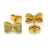 Oro Laminado Stud Earring, Gold Filled Style with White Cubic Zirconia, Polished, Golden Finish, 02.344.0034