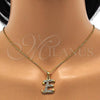 Stainless Steel Pendant Necklace, Initials and Rolo Design, with White Crystal, Polished, Golden Finish, 04.238.0004.18