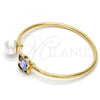 Oro Laminado Individual Bangle, Gold Filled Style Butterfly Design, with Provence Lavander Swarovski Crystals and Ivory Pearl, Polished, Golden Finish, 07.239.0005.10 (03 MM Thickness, One size fits all)