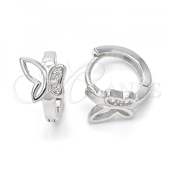 Sterling Silver Huggie Hoop, Butterfly Design, with White Micro Pave, Polished, Rhodium Finish, 02.332.0011.12