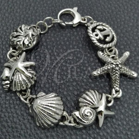 Sterling Silver Fancy Bracelet, Anchor and Shell Design, Polished, Silver Finish, 03.395.0002.07