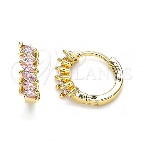 Oro Laminado Huggie Hoop, Gold Filled Style with Pink Cubic Zirconia, Polished, Golden Finish, 02.210.0650.4.15