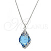 Rhodium Plated Pendant Necklace, Leaf Design, with Aquamarine Swarovski Crystals and White Micro Pave, Polished, Rhodium Finish, 04.239.0013.16