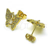 Oro Laminado Stud Earring, Gold Filled Style Butterfly Design, with White Cubic Zirconia, Polished, Golden Finish, 02.284.0049.1