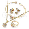 Oro Laminado Earring and Pendant Children Set, Gold Filled Style Flower Design, with Multicolor Cubic Zirconia, Polished, Golden Finish, 06.210.0016