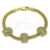 Oro Laminado Fancy Bracelet, Gold Filled Style Guadalupe and Bismark Design, with White Cubic Zirconia, Polished, Golden Finish, 03.411.0043.07