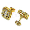 Oro Laminado Stud Earring, Gold Filled Style Baguette Design, with White Cubic Zirconia and White Micro Pave, Polished, Golden Finish, 02.342.0215