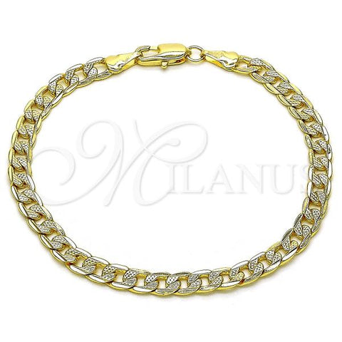 Oro Laminado Basic Bracelet, Gold Filled Style Pave Cuban Design, Diamond Cutting Finish, Golden Finish, 04.63.1423.08