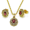Oro Laminado Earring and Pendant Adult Set, Gold Filled Style Cluster Design, with Ruby and White Cubic Zirconia, Polished, Golden Finish, 10.196.0186.1
