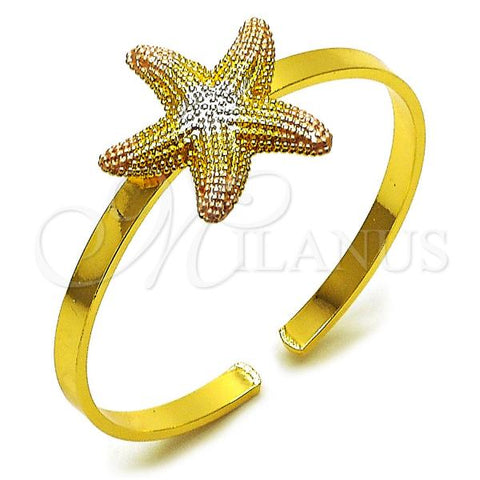 Oro Laminado Individual Bangle, Gold Filled Style Star Design, Matte Finish, Tricolor, 07.282.0047.1