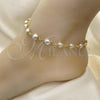 Oro Laminado Fancy Anklet, Gold Filled Style Ball Design, with Ivory Pearl, Polished, Golden Finish, 03.32.0628.10