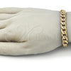 Stainless Steel Basic Bracelet, Pave Cuban Design, Diamond Cutting Finish, Golden Finish, 03.116.0031.09